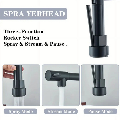 360° Pull-Out Spring Kitchen Faucet Mixer 3 in 1 – Hot & Cold Sink Spring Mixer Tap