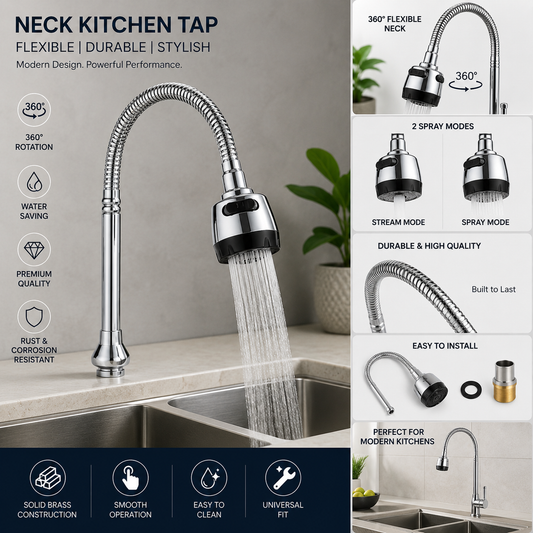 360° Flexible Kitchen Faucet Shower Neck & Hose – Rotating Sink Mixer Tap Extension