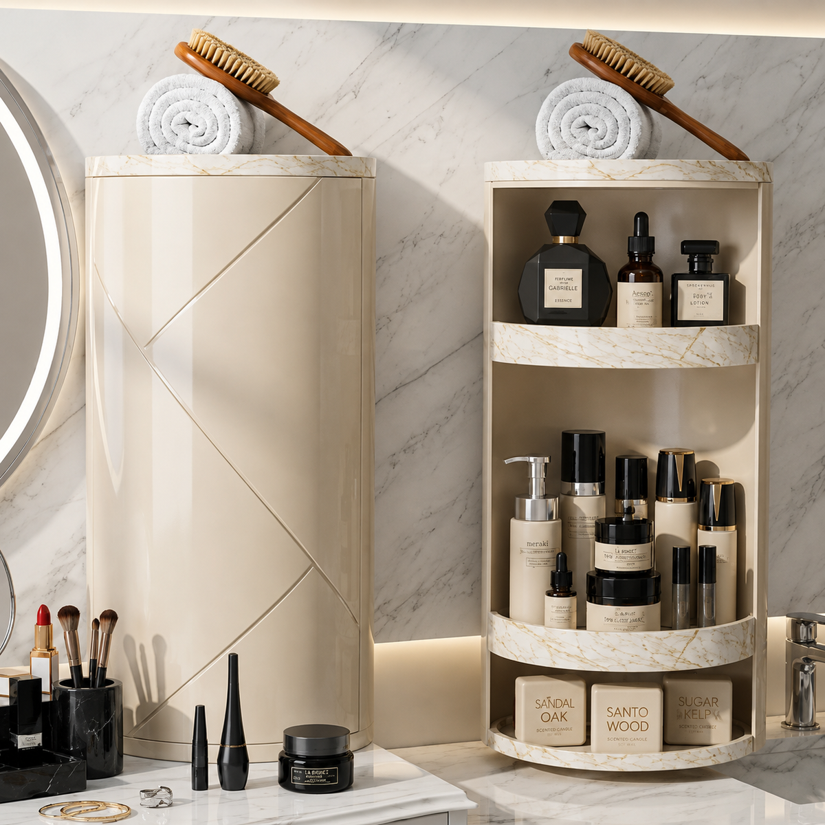 HNH 360° Rotating Bathroom Corner Cabinet – 2 & 3 Layer Wall Mounted Storage Organizer