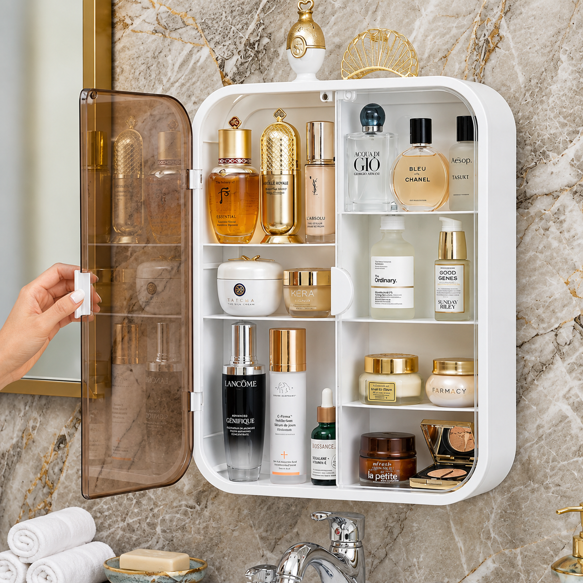 HNH Wolk Flat Wall Mounted Bathroom Cabinet – Double Door Plastic Storage Cabinet