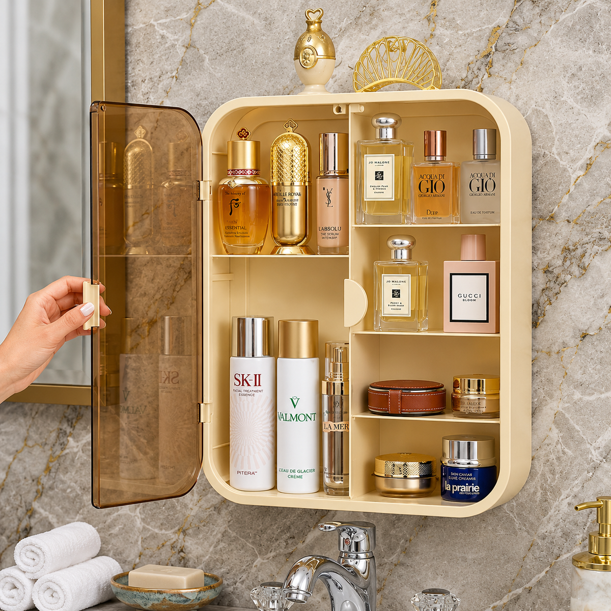 HNH Wolk Flat Wall Mounted Bathroom Cabinet – Double Door Plastic Storage Cabinet