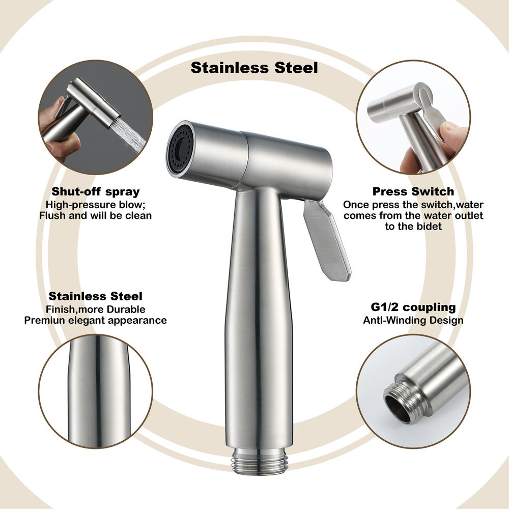 304 Stainless Steel Muslim Shower Set with Holder & Hose – High Pressure Toilet Bidet Sprayer