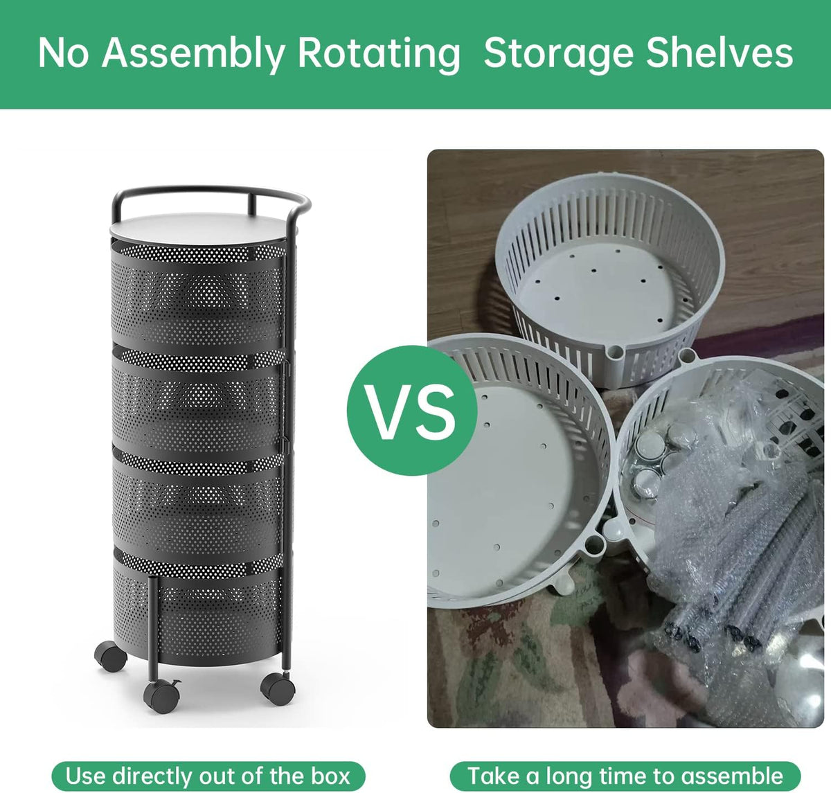 3/4/5 Tier 360° Rotating Stainless Steel Fruit & Vegetable Storage Rack with Wheels – Square & Goal Kitchen Basket