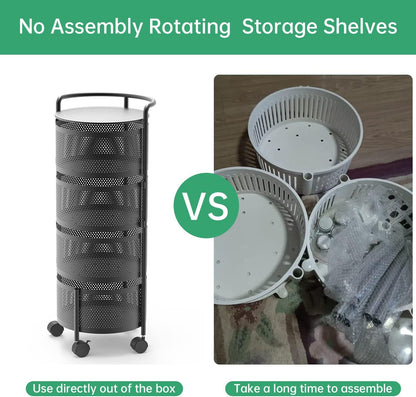 3/4/5 Tier 360° Rotating Stainless Steel Fruit & Vegetable Storage Rack with Wheels – Square & Goal Kitchen Basket