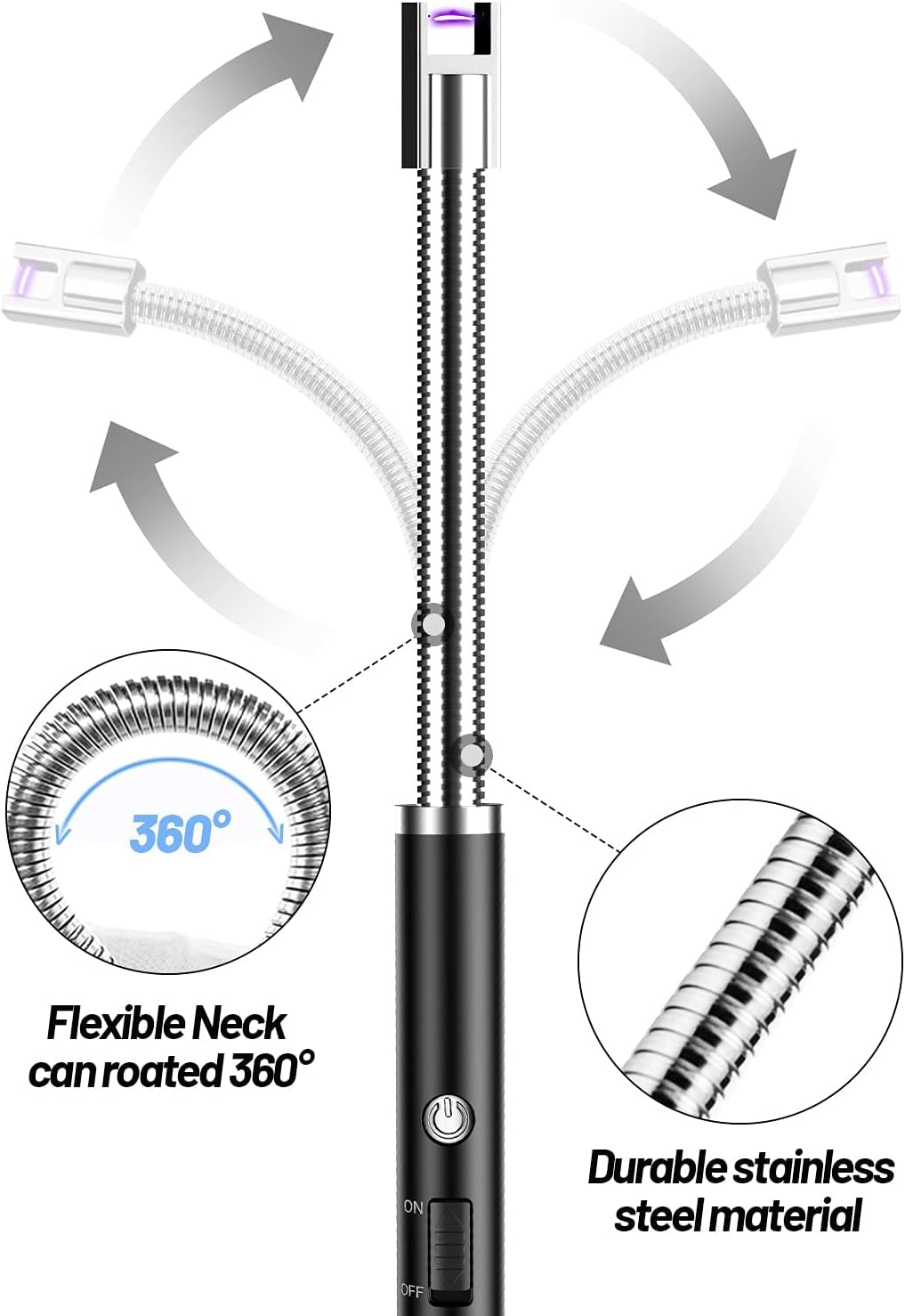 USB Rechargeable Electric Arc Lighter – 360° Flexible Neck Flameless Windproof Plasma Lighter