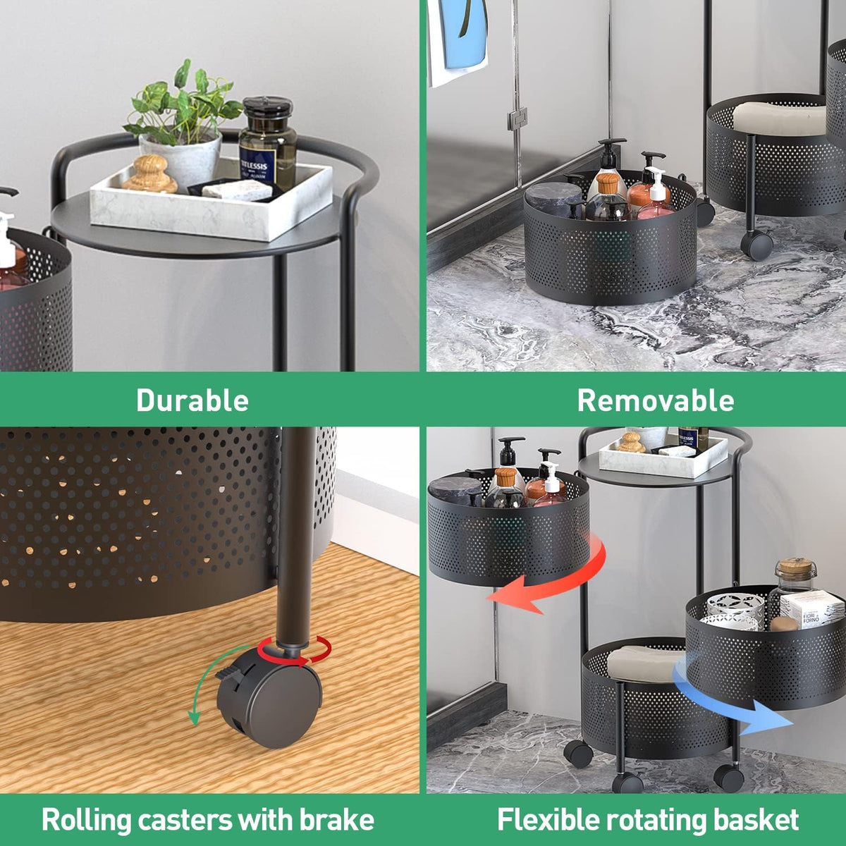 3/4/5 Tier 360° Rotating Stainless Steel Fruit & Vegetable Storage Rack with Wheels – Square & Goal Kitchen Basket