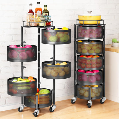 3/4/5 Tier 360° Rotating Stainless Steel Fruit & Vegetable Storage Rack with Wheels – Square & Goal Kitchen Basket