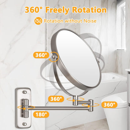 360° Wall Mounted Double-Sided Magnifying Makeup & Shaving Mirror (1X/3X Zoom)