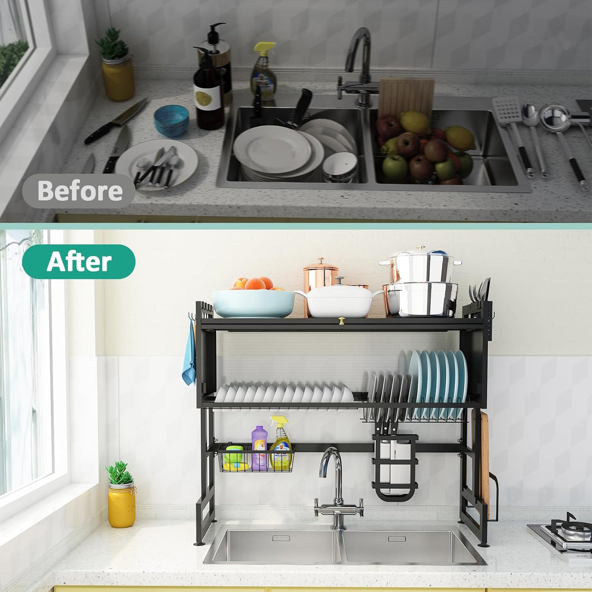 Over-the-Sink Dish Drying Rack – Single & Double Cabinet Stainless Steel Kitchen Organizer (85cm)