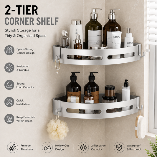 Premium Stainless Steel Corner Shelf – Wall Mounted Bathroom & Kitchen Organizer