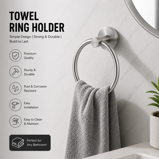 Stainless Steel Towel Ring Holder – Wall Mounted Bathroom & Kitchen Towel Rack
