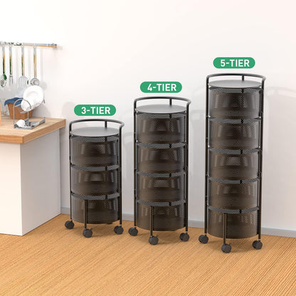 3/4/5 Tier 360° Rotating Stainless Steel Fruit & Vegetable Storage Rack with Wheels – Square & Goal Kitchen Basket