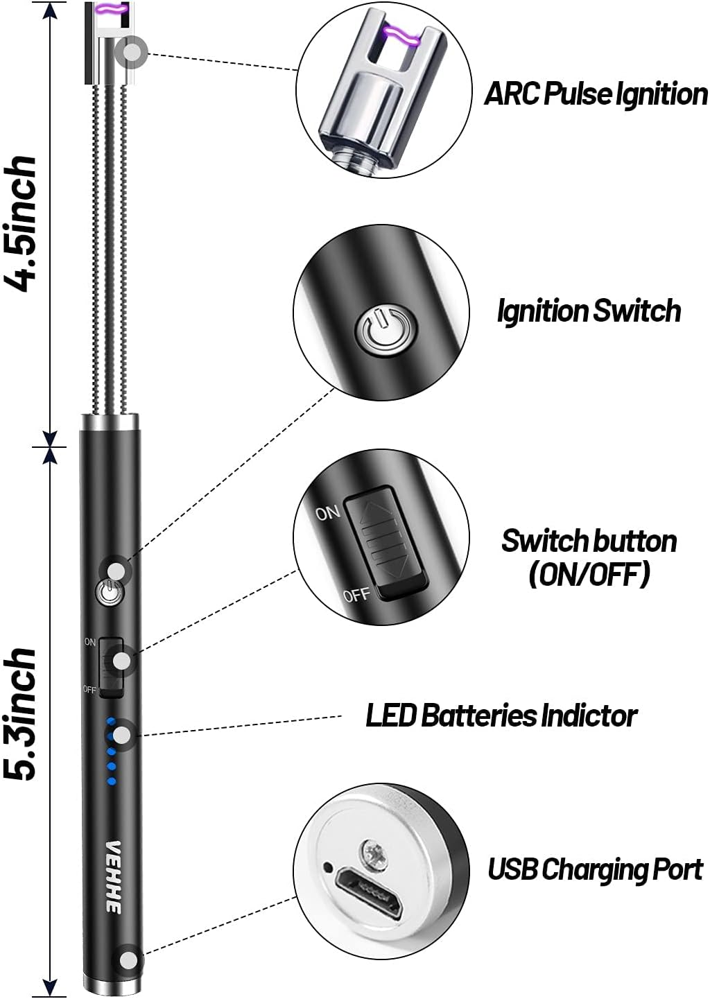 USB Rechargeable Electric Arc Lighter – 360° Flexible Neck Flameless Windproof Plasma Lighter