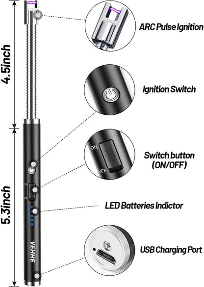 USB Rechargeable Electric Arc Lighter – 360° Flexible Neck Flameless Windproof Plasma Lighter
