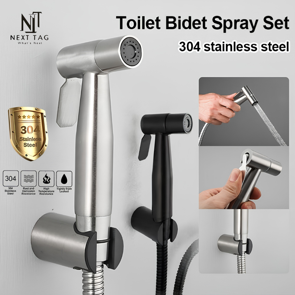 304 Stainless Steel Muslim Shower Set with Holder & Hose – High Pressure Toilet Bidet Sprayer