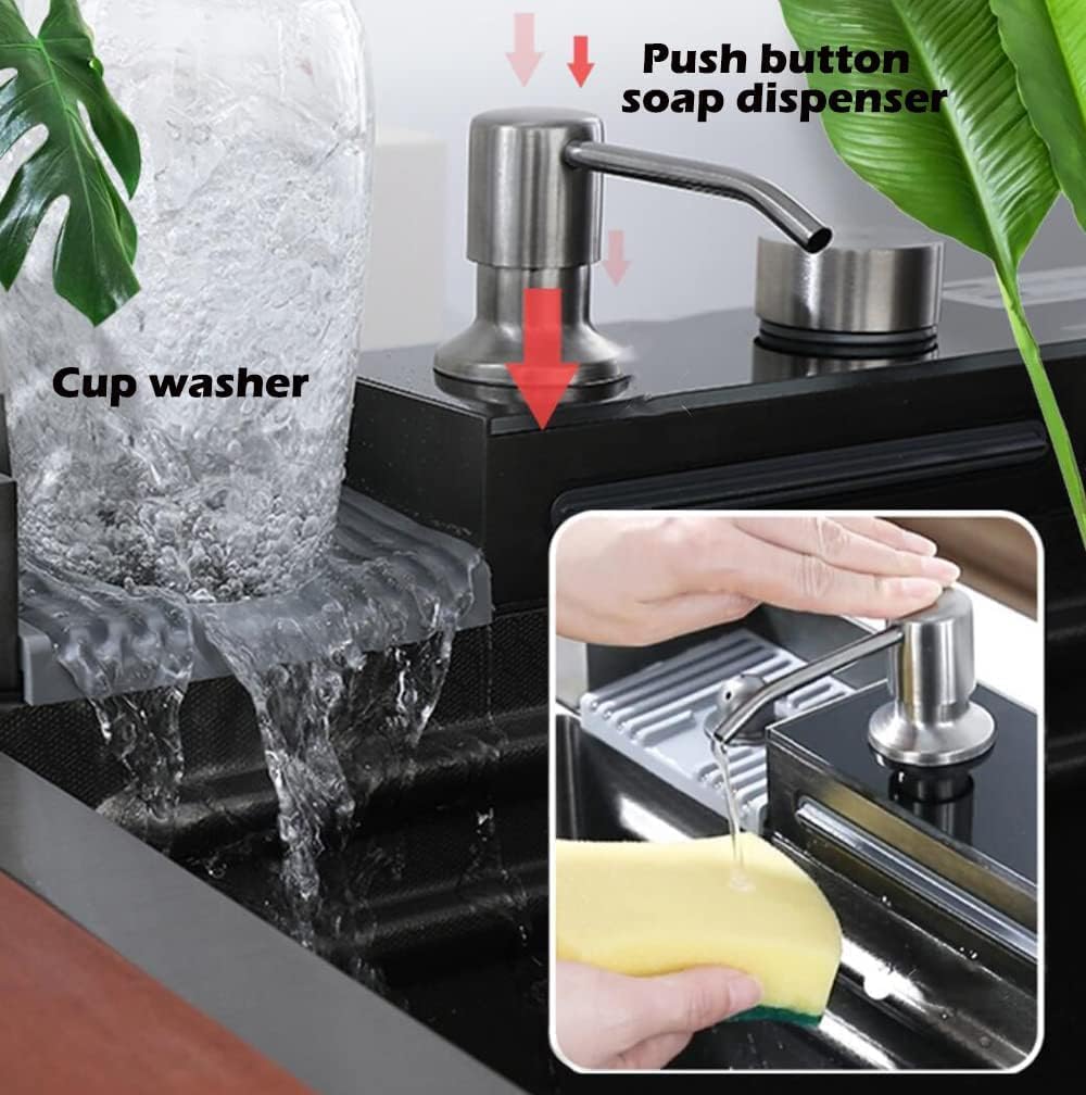 304 Stainless Steel Kitchen Piano Sink with Digital Display & Pull-Down Faucet – Black