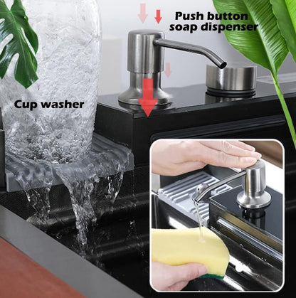 304 Stainless Steel Kitchen Piano Sink with Digital Display & Pull-Down Faucet – Black