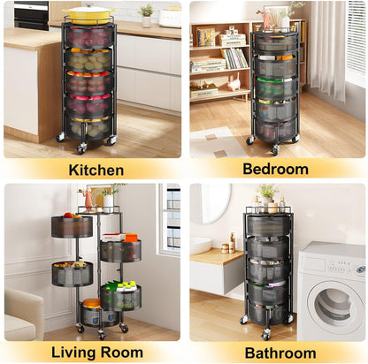 3/4/5 Tier 360° Rotating Stainless Steel Fruit & Vegetable Storage Rack with Wheels – Square & Goal Kitchen Basket
