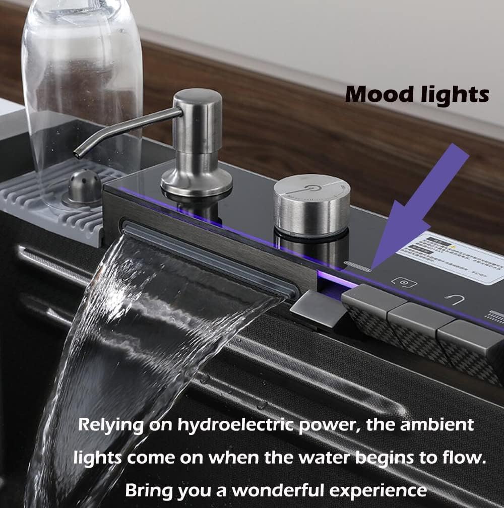 304 Stainless Steel Kitchen Piano Sink with Digital Display & Pull-Down Faucet – Black