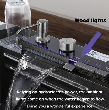 304 Stainless Steel Kitchen Piano Sink with Digital Display & Pull-Down Faucet – Black