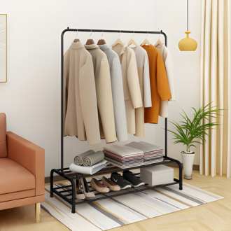 Clothes Hanging Stand with Shoe Rack – Heavy Duty Garment Rack for Home & Boutique