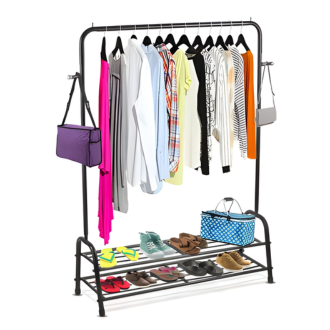 Clothes Hanging Stand with Shoe Rack – Heavy Duty Garment Rack for Home & Boutique