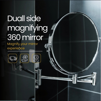 360° Wall Mounted Double-Sided Magnifying Makeup & Shaving Mirror (1X/3X Zoom)