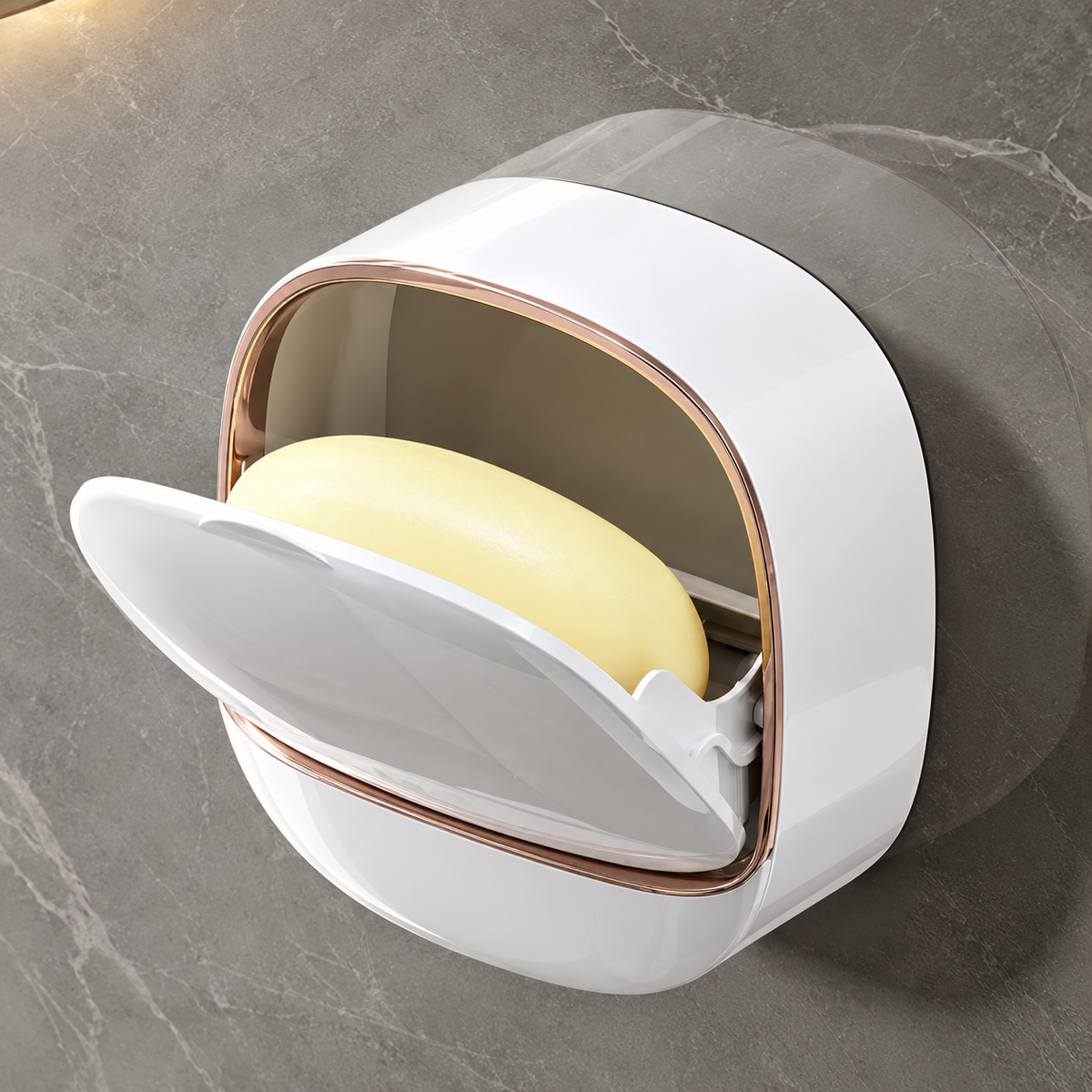 Wall Mounted Soap Box with Flip Cover & Drainage Tray
