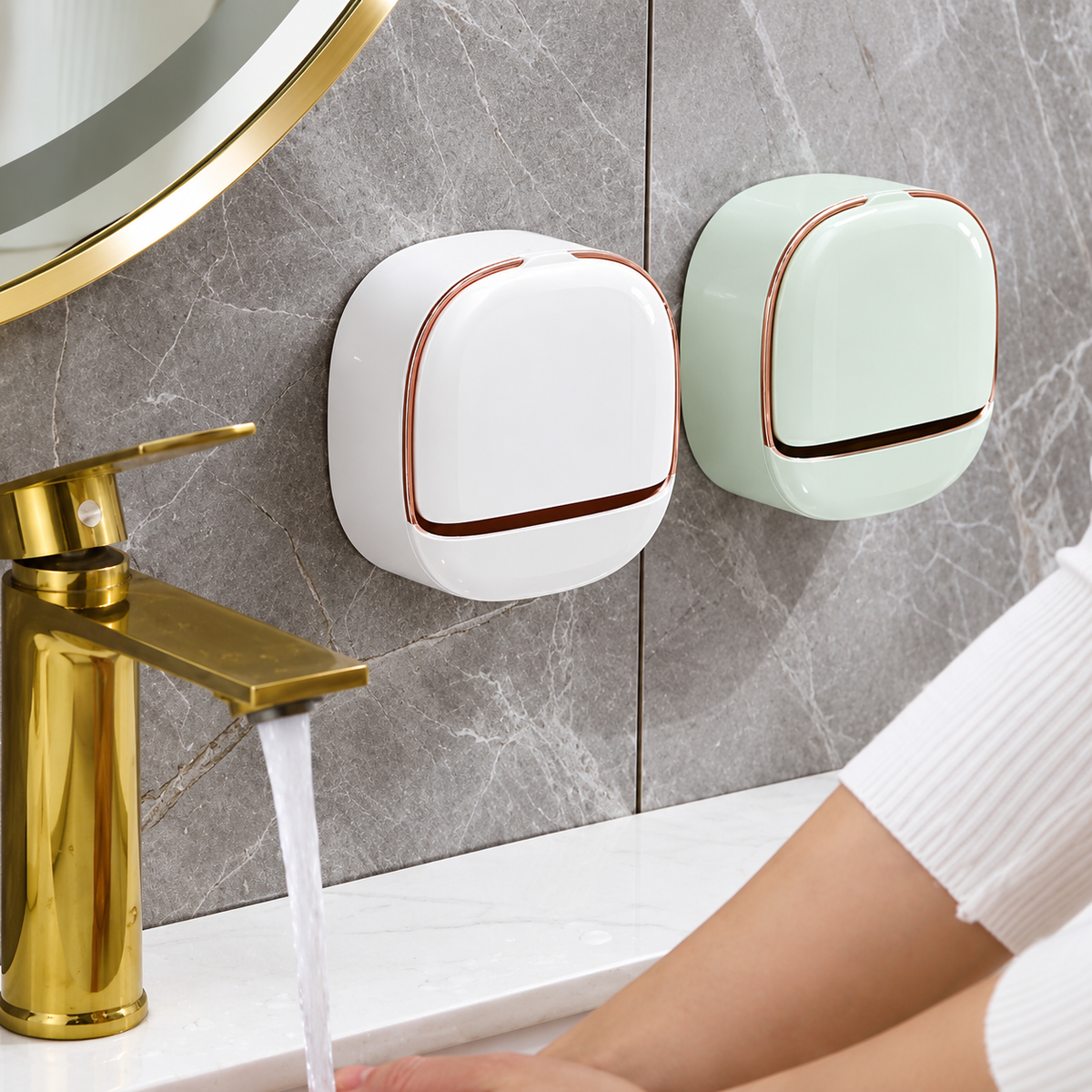 Wall Mounted Soap Box with Flip Cover & Drainage Tray